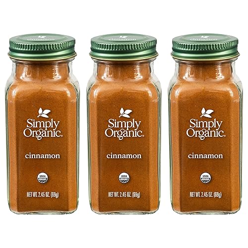 Simply Organic Ground Vietnamese Cinnamon, 2.45-Ounce Jar (Pack of 3), Intense Hot Candy Flavor, Vibrant Color, Kosher, Organic, Non GMO