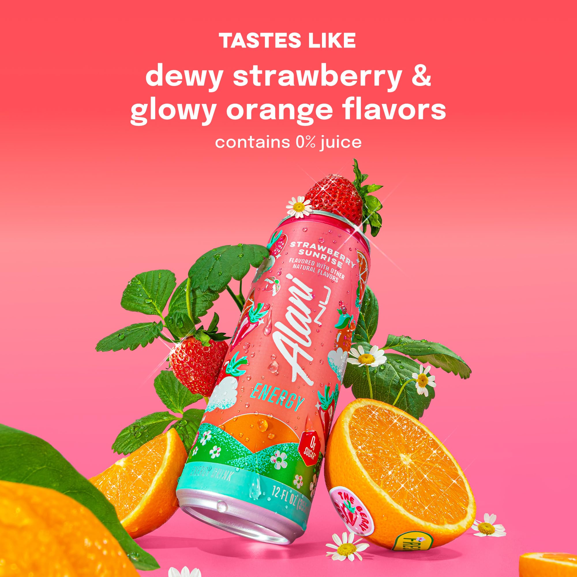 Alani Nu STRAWBERRY SUNRISE Sugar Free, Low Calorie Energy Drinks, 200mg Caffeine, Biotin B Vitamins, Zero Sugar, 10 Calories, 12 Fl Oz Cans, 12 Pack