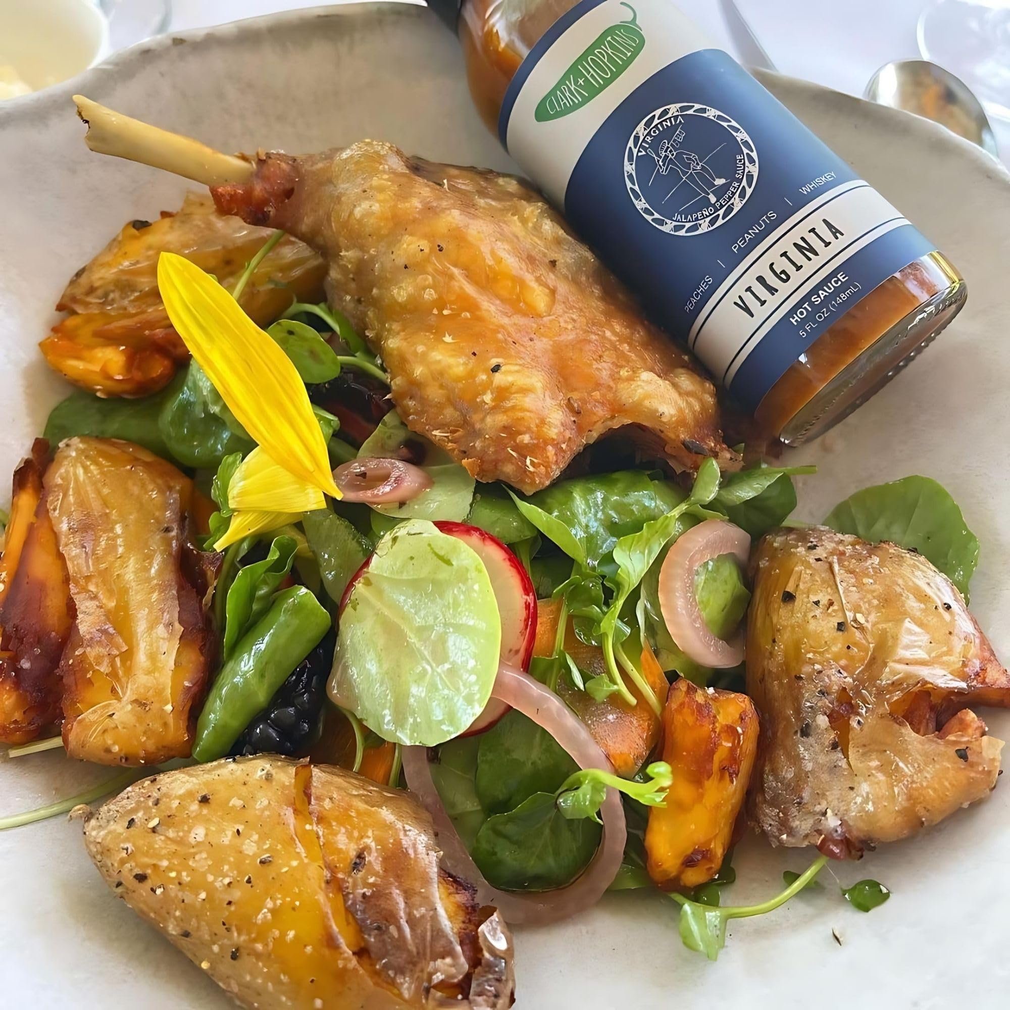 Clark + Hopkins Virginia Jalapeno Pepper Sauce, w/Peaches, Habanero & Whiskey Flavored Hot Sauce, Virginia's Rich Cuisine, Medium Heat, 5 oz (1 Pack)