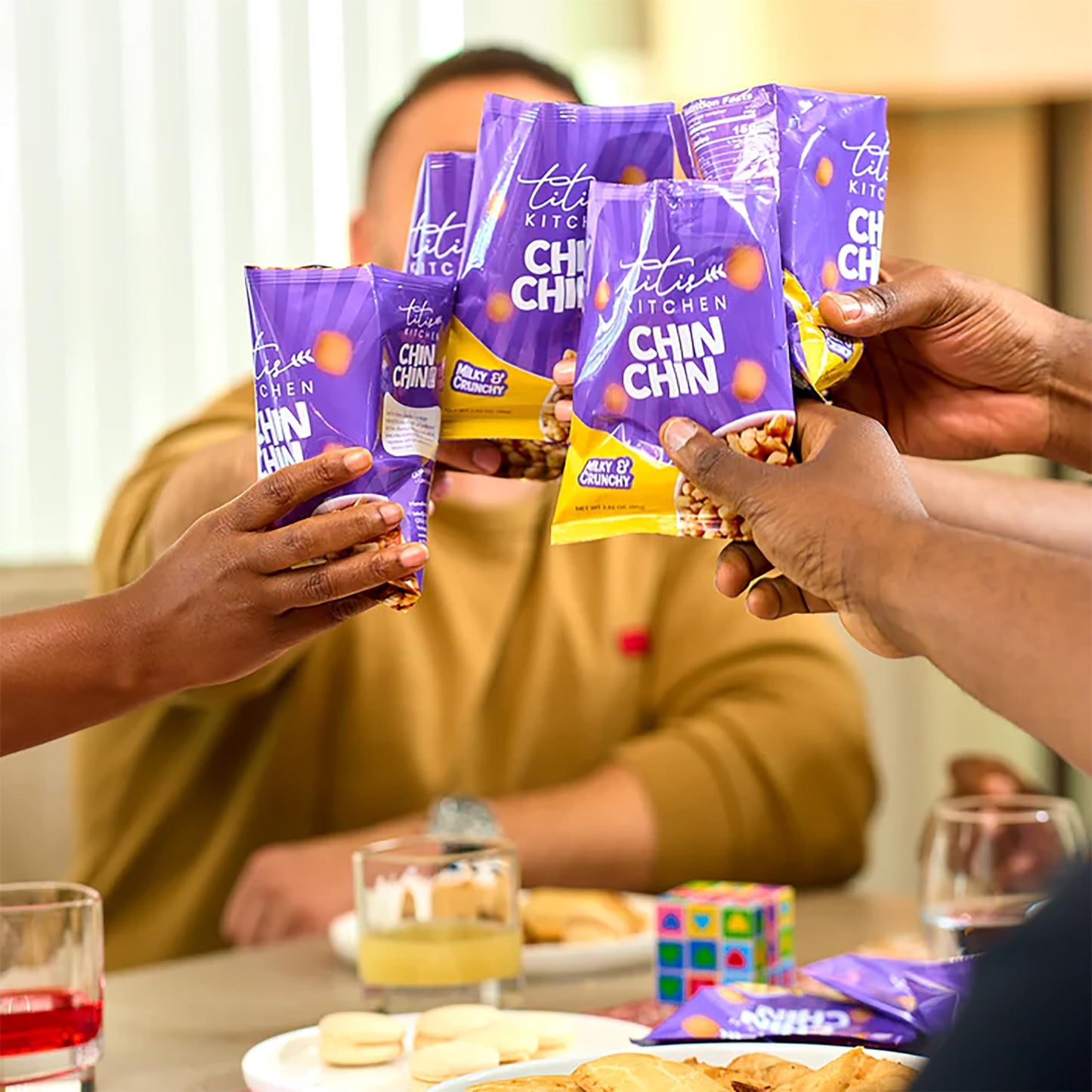 Titi's Kitchen Crunchy ChinChin Snacks, Nigerian Sweet Taste Fried Cookie (5 Pack)