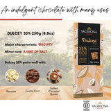 Valrhona Premium French Blonde Chocolate DULCEY 35% Cacao Tasting Bars - Creamy, Caramel Cookie Flavor Notes. Easy Melt and Tempering. Creamy