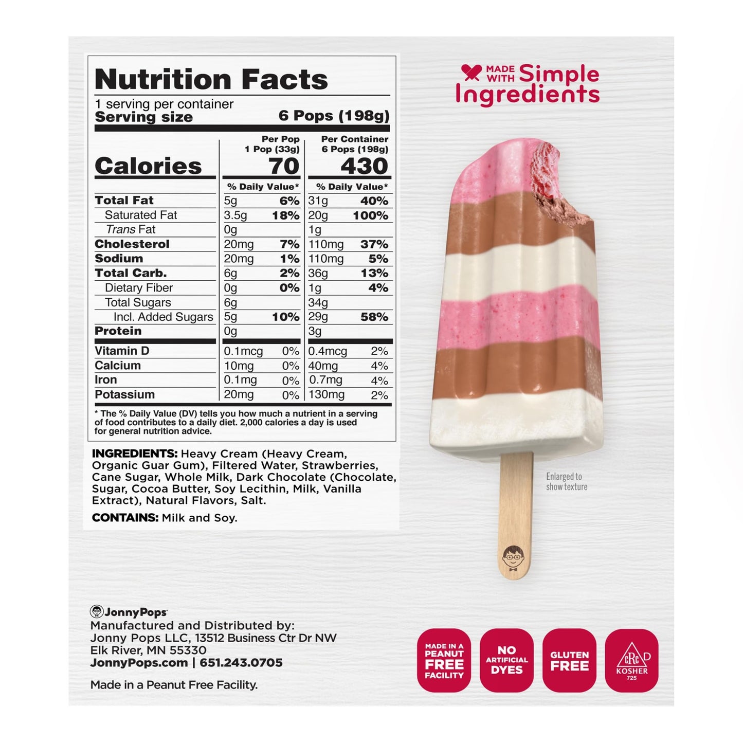 JonnyPops Neapolitan Cream Minis Frozen Pops 6ct