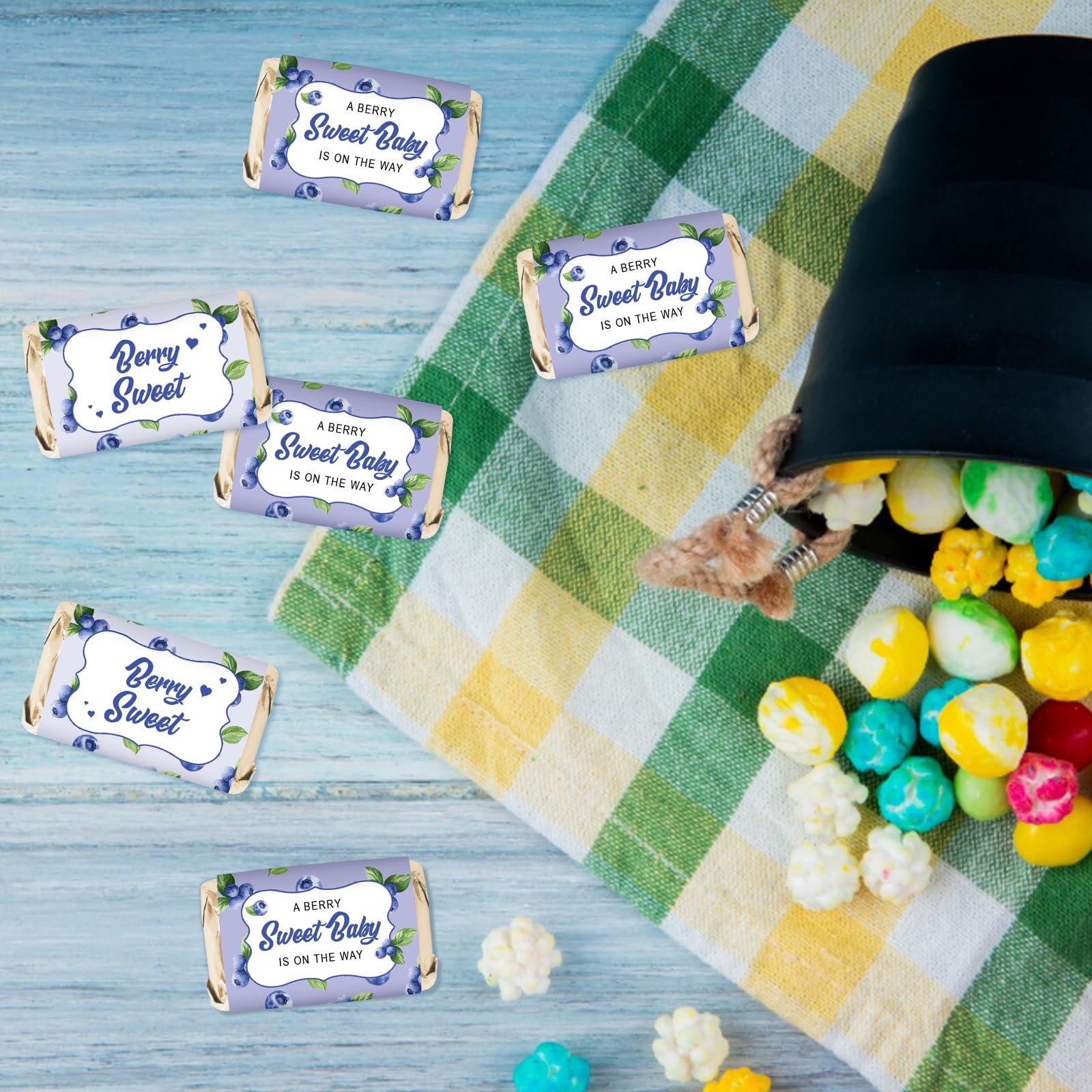 Blueberry Berry Sweet Baby Mini Chocolate Bar Wrappers, Blueberry Candy Bar Labels, Berry Sweet Baby is On the Way Stickers for Chocolate, Fruit