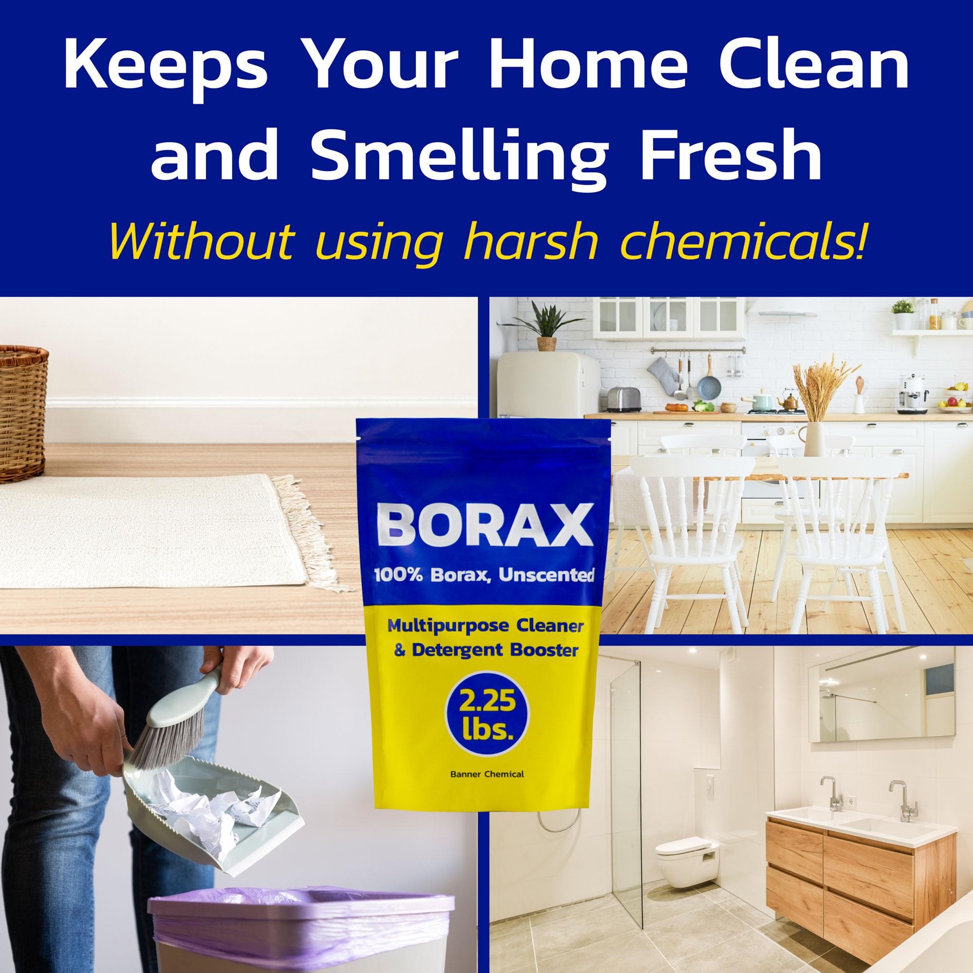 Banner Chemical Raw Borax (2.25 lbs) - 100% Pure, Unscented, Multi-Purpose Cleaner & Detergent Booster - Natural Household Cleaner and Stain Remover