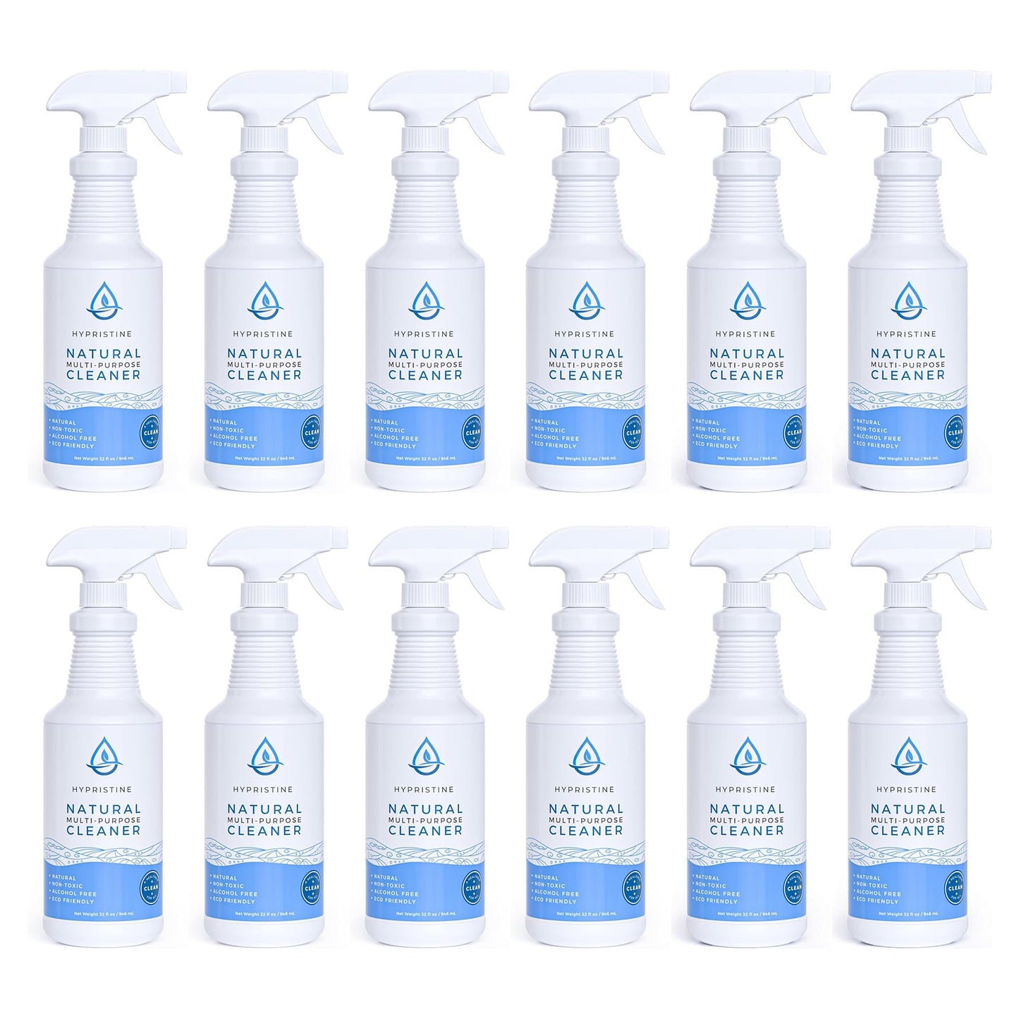 HYPRISTINE Natural Multipurpose Surface Cleaner, 32 fl oz Spray Bottles, 12 Pack