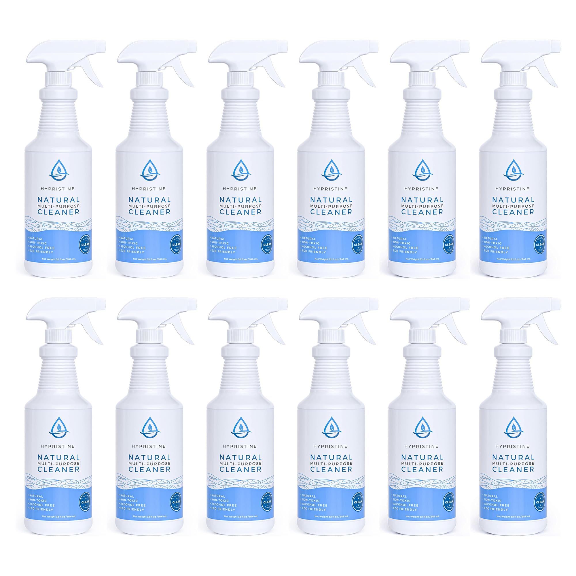HYPRISTINE Natural Multipurpose Surface Cleaner, 32 fl oz Spray Bottles, 12 Pack
