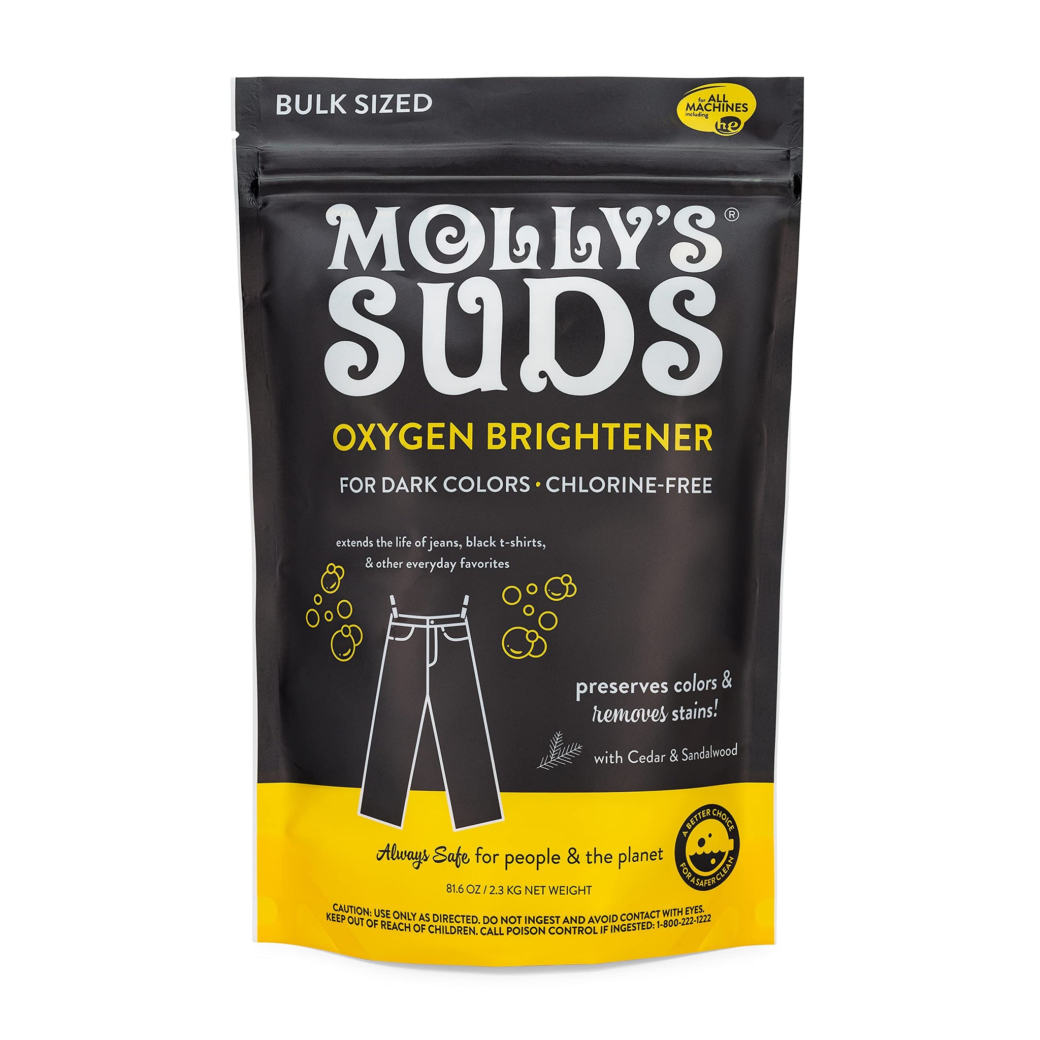 Molly's Suds Oxygen Brightener Dark Wash | Powerful Bleach Alternative, Chlorine Free | Preserves Colors and Removes Stains (Cedar & Sandalwood - 79
