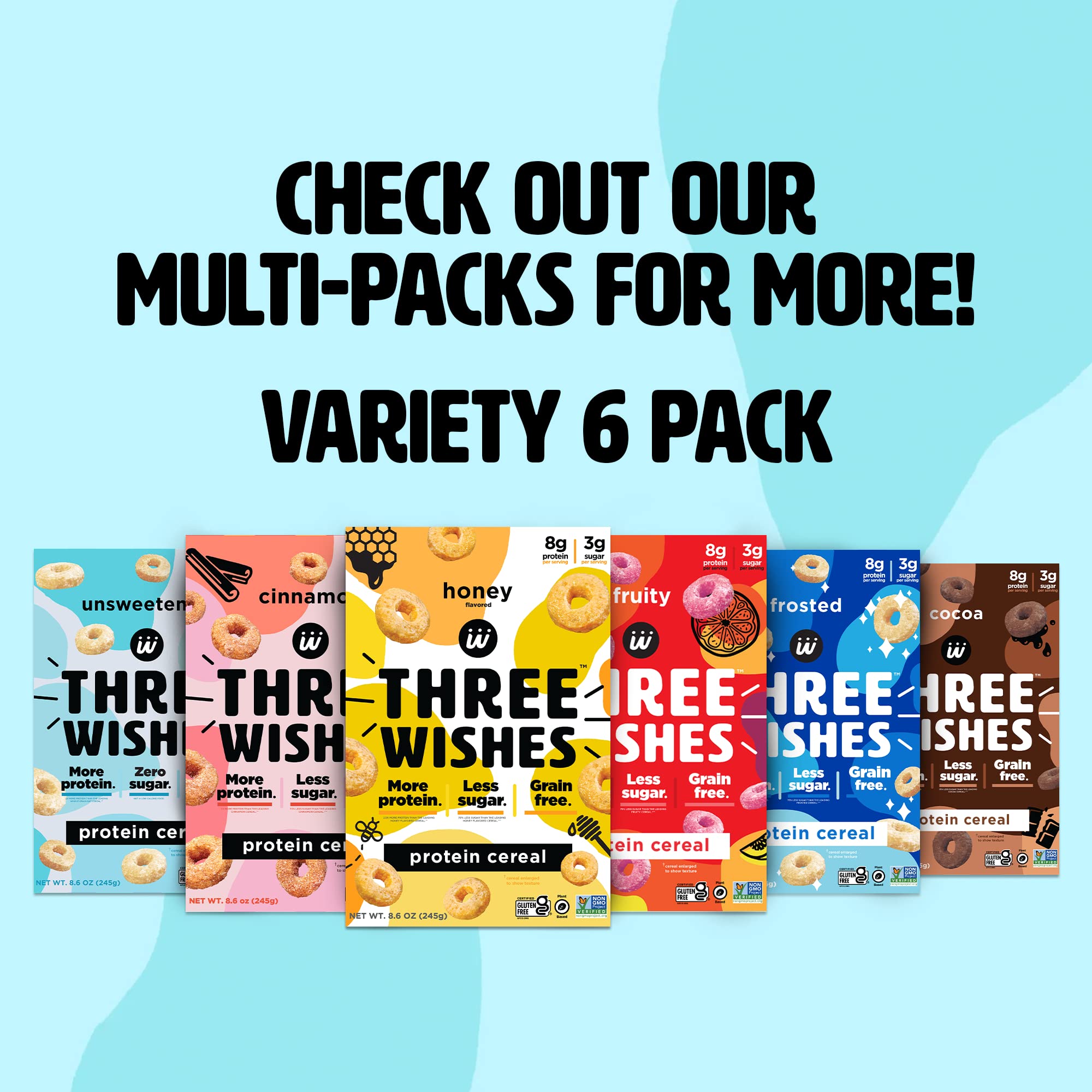 Protein and Gluten-Free Breakfast Cereal by Three Wishes (1-Pack) - High Protein and Low Sugar Snack - Vegan, Kosher, Grain-Free and Dairy-Free