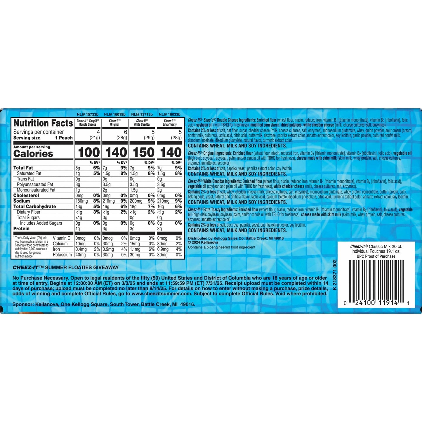 Cheez-It Cheese Crackers, Baked Snack Crackers, Lunch Snacks, Grab n' Go, Variety Pack, 19.1oz Box (20 Packs)