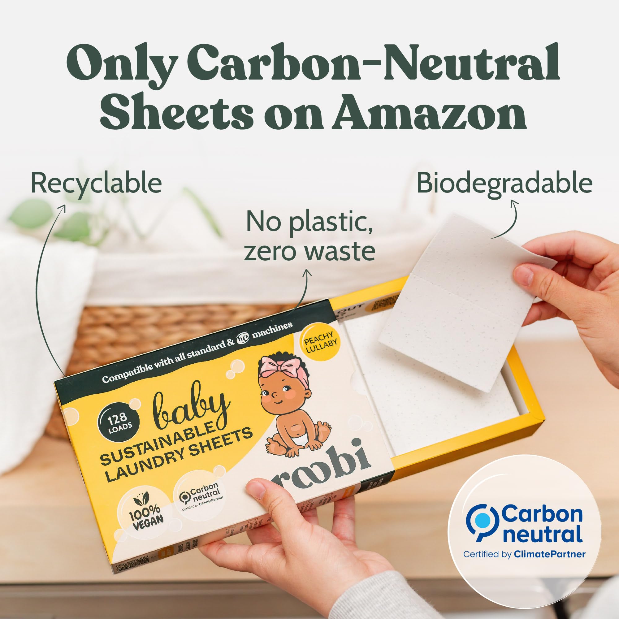 Roobi Baby Laundry Detergent Sheets. Specially Formulated for Sensitive Skin. Newborns, Infants & Toddlers Clothes. Peachy Lullaby Scent. Up to 128