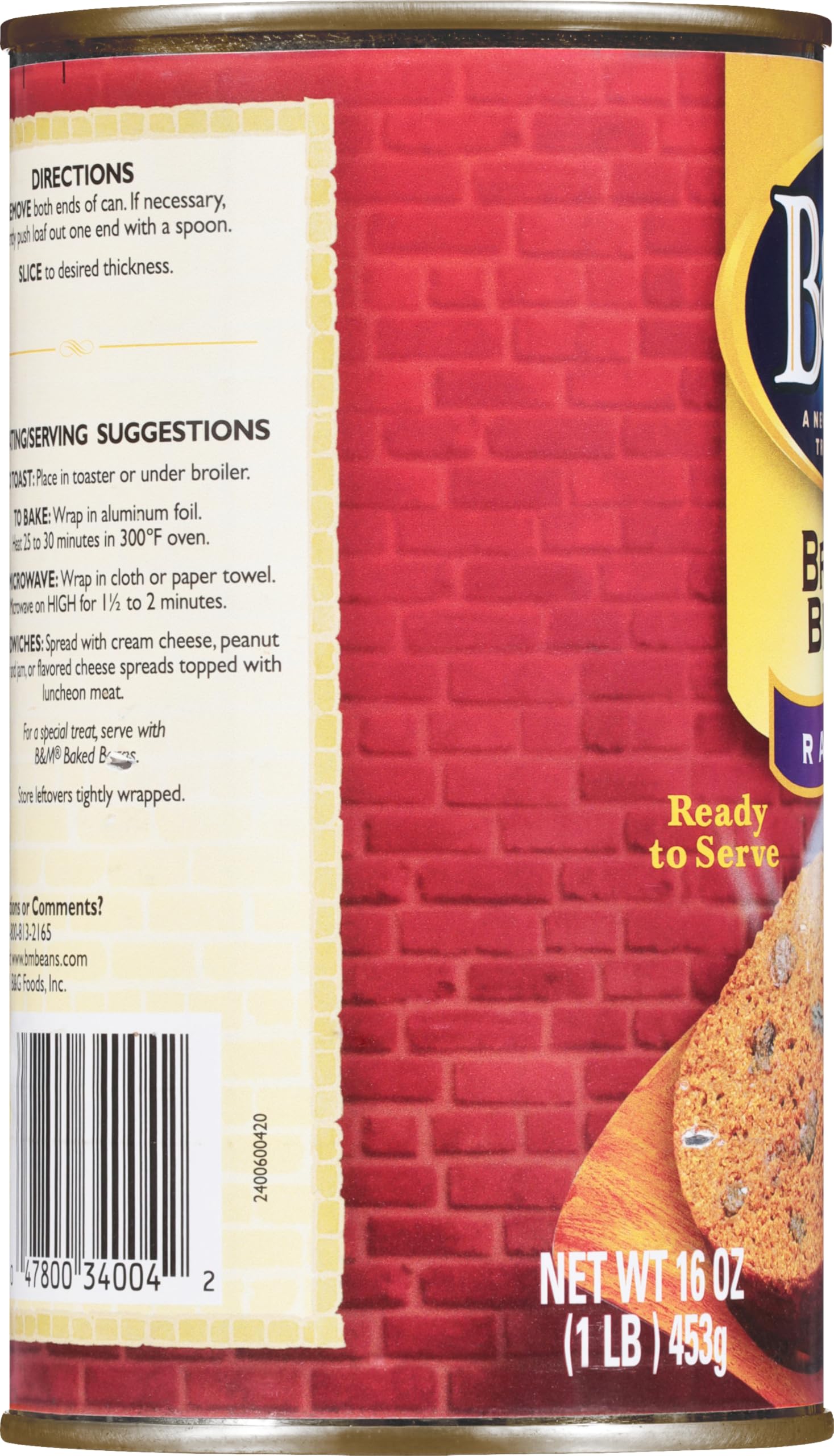 B&M Brown Bread, Raisin, 16 Ounce