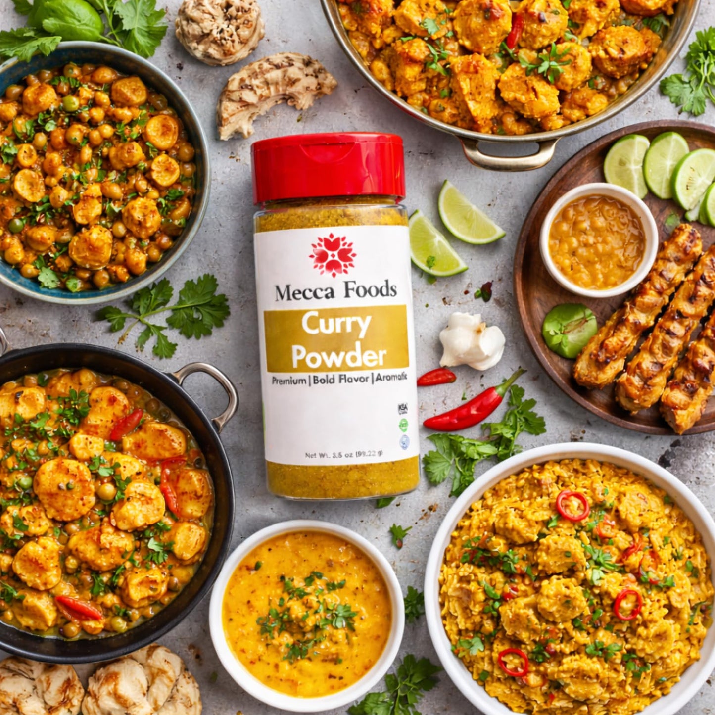 Curry Powder, Authentic Blend of Spices, Warm & Aromatic Flavor, All-Purpose Seasoning for Indian & Caribbean Cooking, 3.5 oz Jar by Mecca Foods