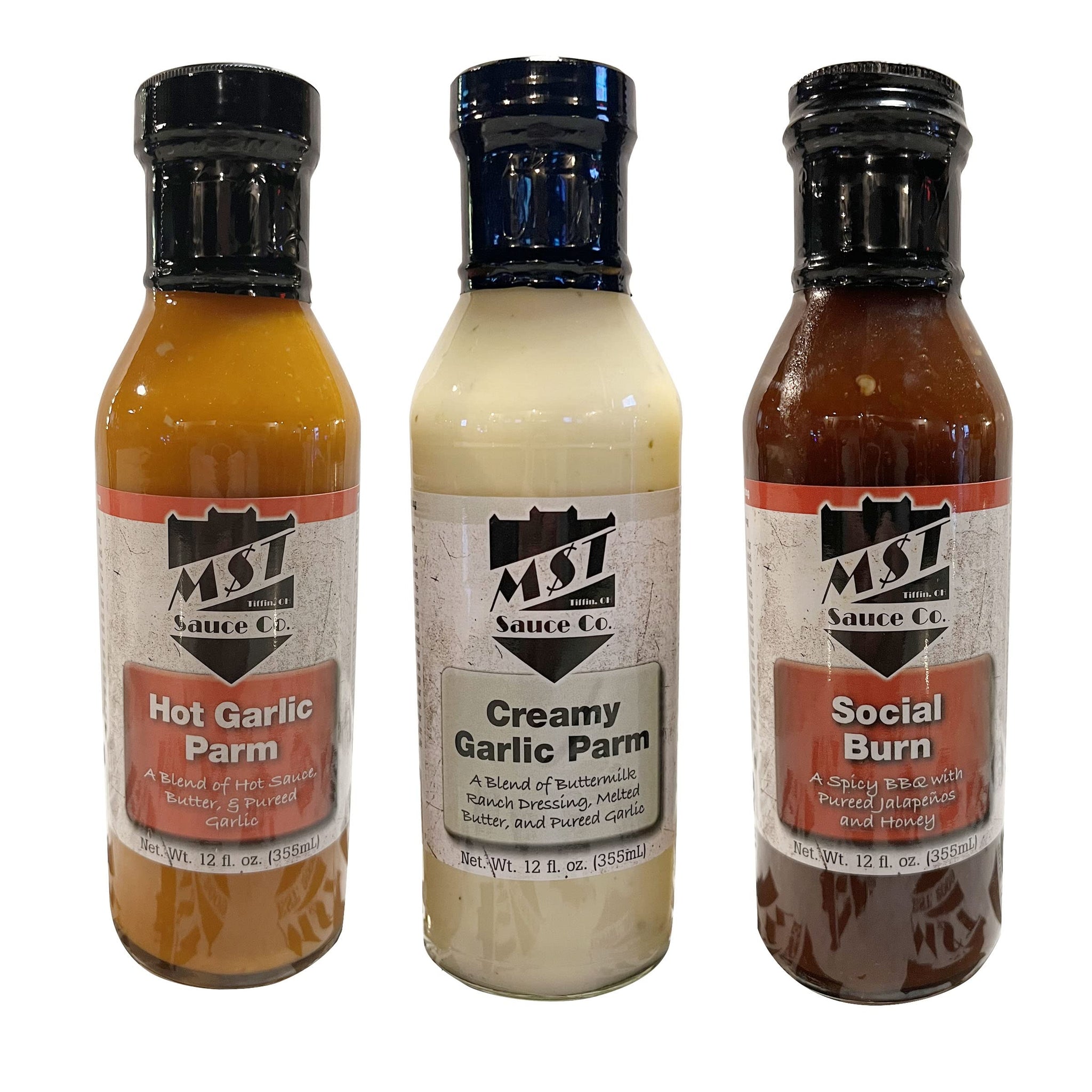 MST Sauce Co. 3 Pack Bundles (Hot Garlic Parm, Creamy Garlic Parm, Social Burn) Madison Street Tavern Hot Garlic Parm Wing Sauce, Creamy Garlic Parm