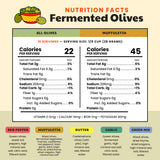 Olive My Pickle Live Culture Probiotic Mixed Olives - 6 Pack Olives Individual Packs of Butter Green Pitted Olives, Red Pepper & Garlic Stuffed Green