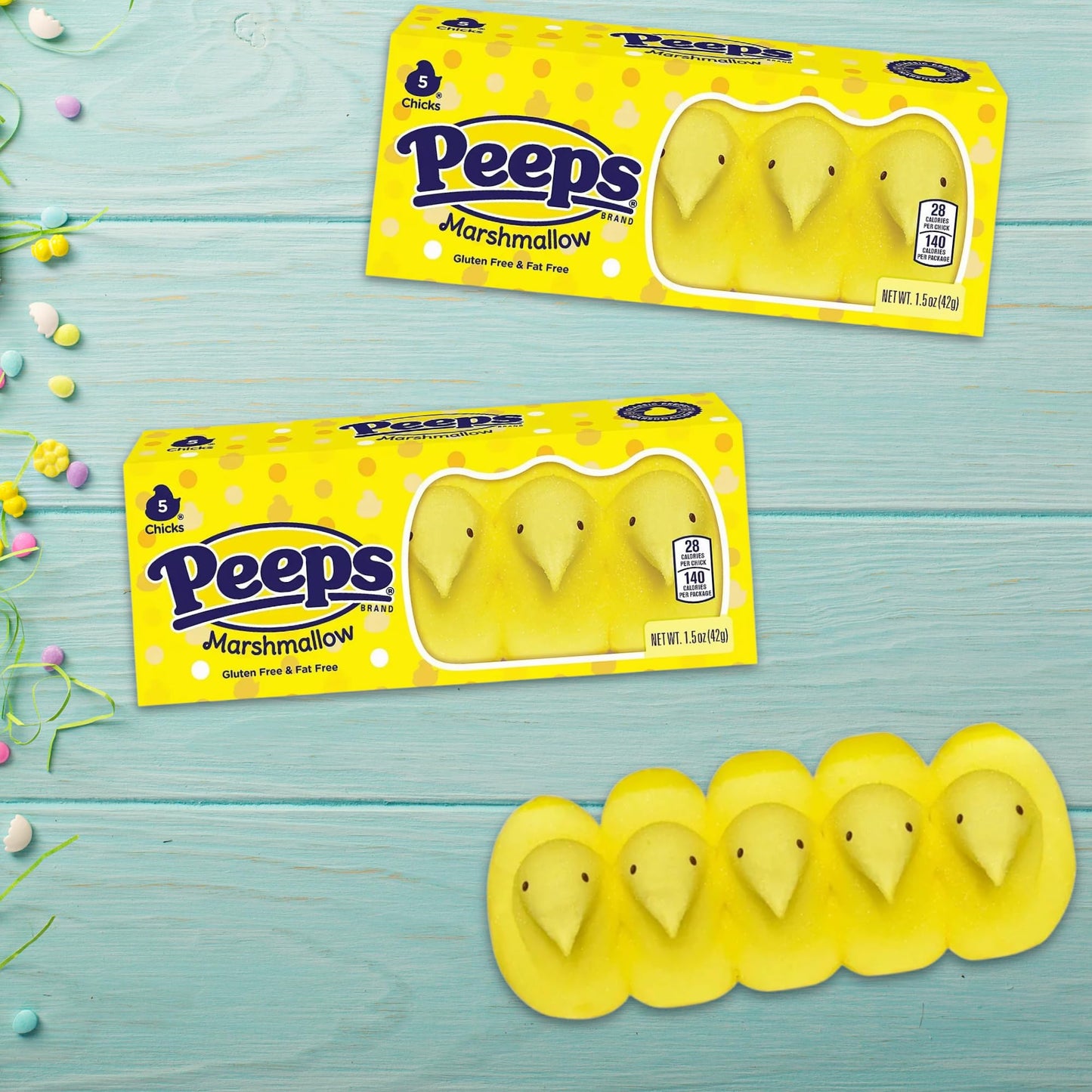 Yellow Peeps Marshmallow Chicks, Classic Easter Basket Stuffer Candy, 5 Count Sleeves (Pack of 3)