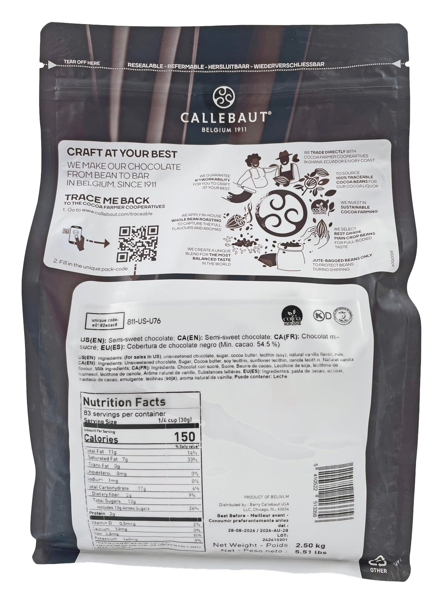 Belgian Chocolate Callets | 3 Pack of 5.51 Bags (2.5KG) (Milk/Dark/White Chocolate)