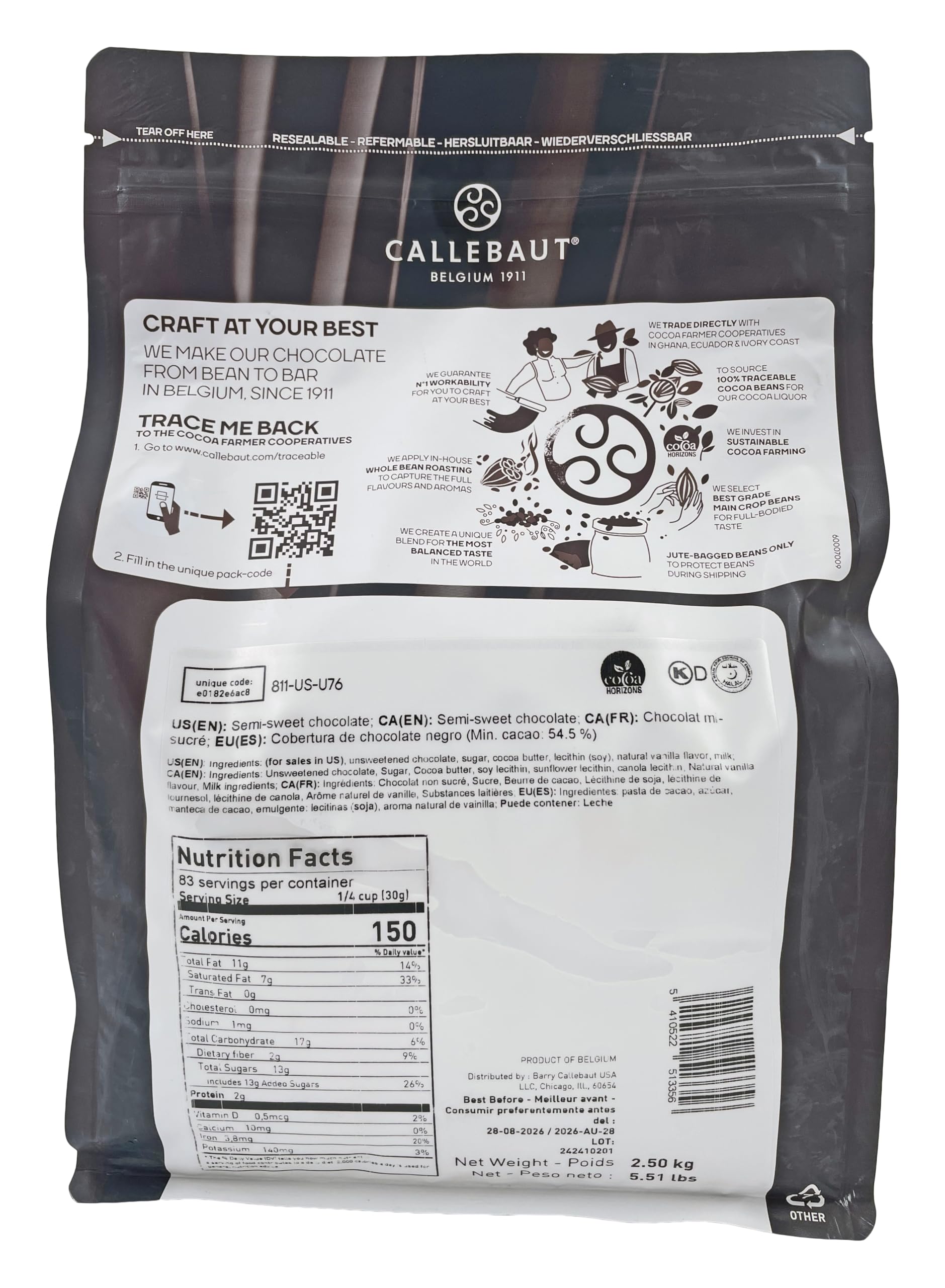 Belgian Chocolate Callets | 3 Pack of 5.51 Bags (2.5KG) (Milk/Dark/White Chocolate)