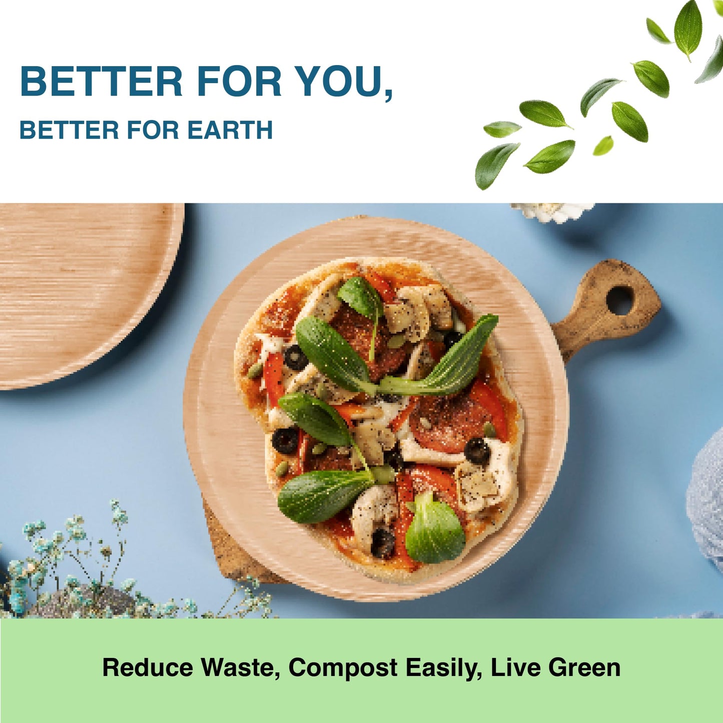 GREEN EARTHLY Bulk 7" Palm Leaf Disposable Plates (50-Count) - 100% Natural & Compostable Eco-friendly Plates for Desserts, Appetizers and Catering