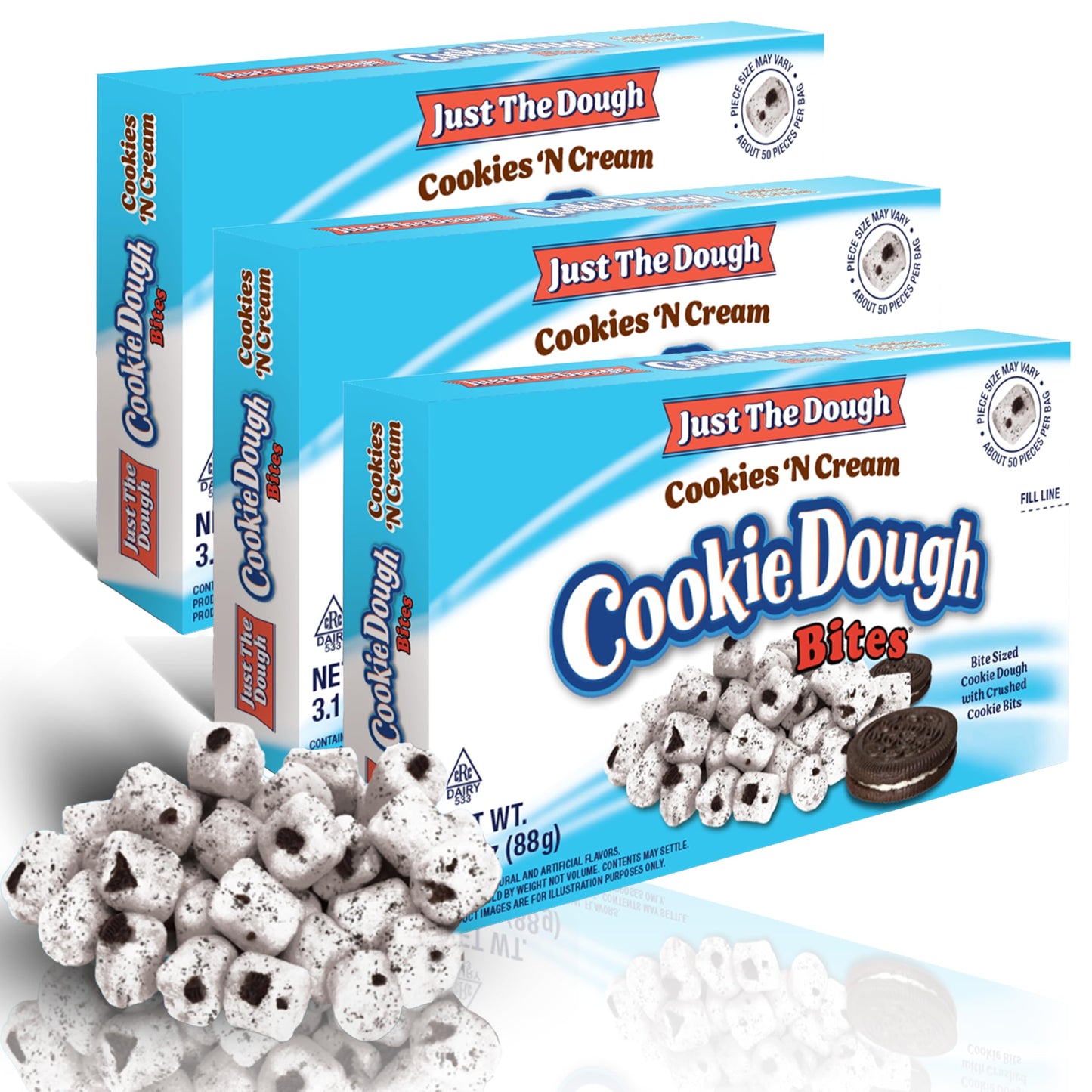 Cookie Dough Bites Just The Dough Cookies N Cream Flavored Candy | 3.1 oz (Pack of 3) | The Original Edible Cookie Dough | Movie Theater Candy