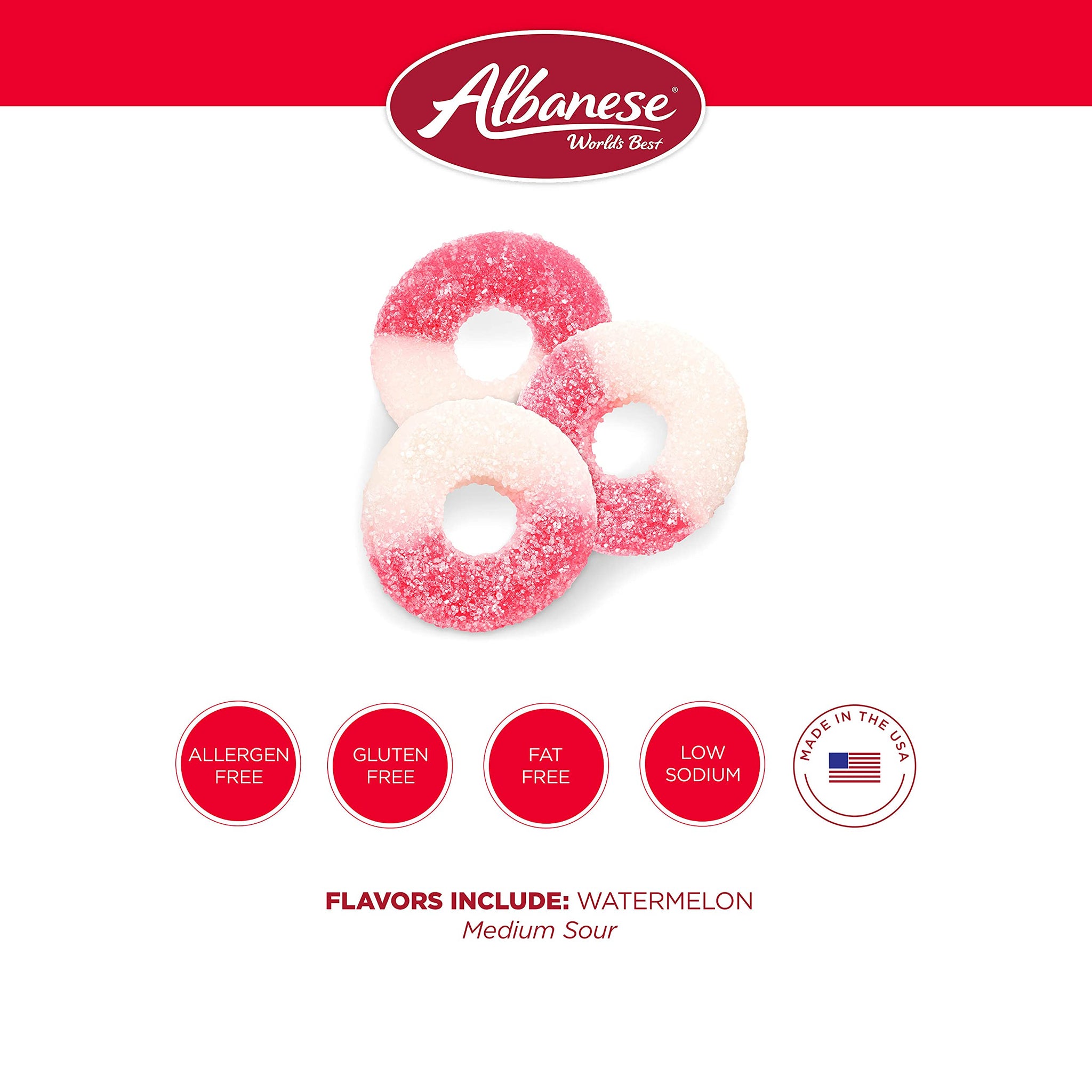 Albanese World's Best Gummi Watermelon Rings | 4.5lbs of Candy | Gluten Free, Fat Free, Soft and Chewy Gummy Rings | Perfect for Parties, Baking