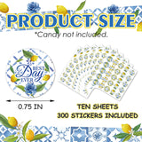 300 Pcs Capri Lemon Wedding Kiss Sticker Labels, Lemon Blue Tiles Round Candy Stickers for Bridal Baby Shower Birthday Party, Summer Italian Style