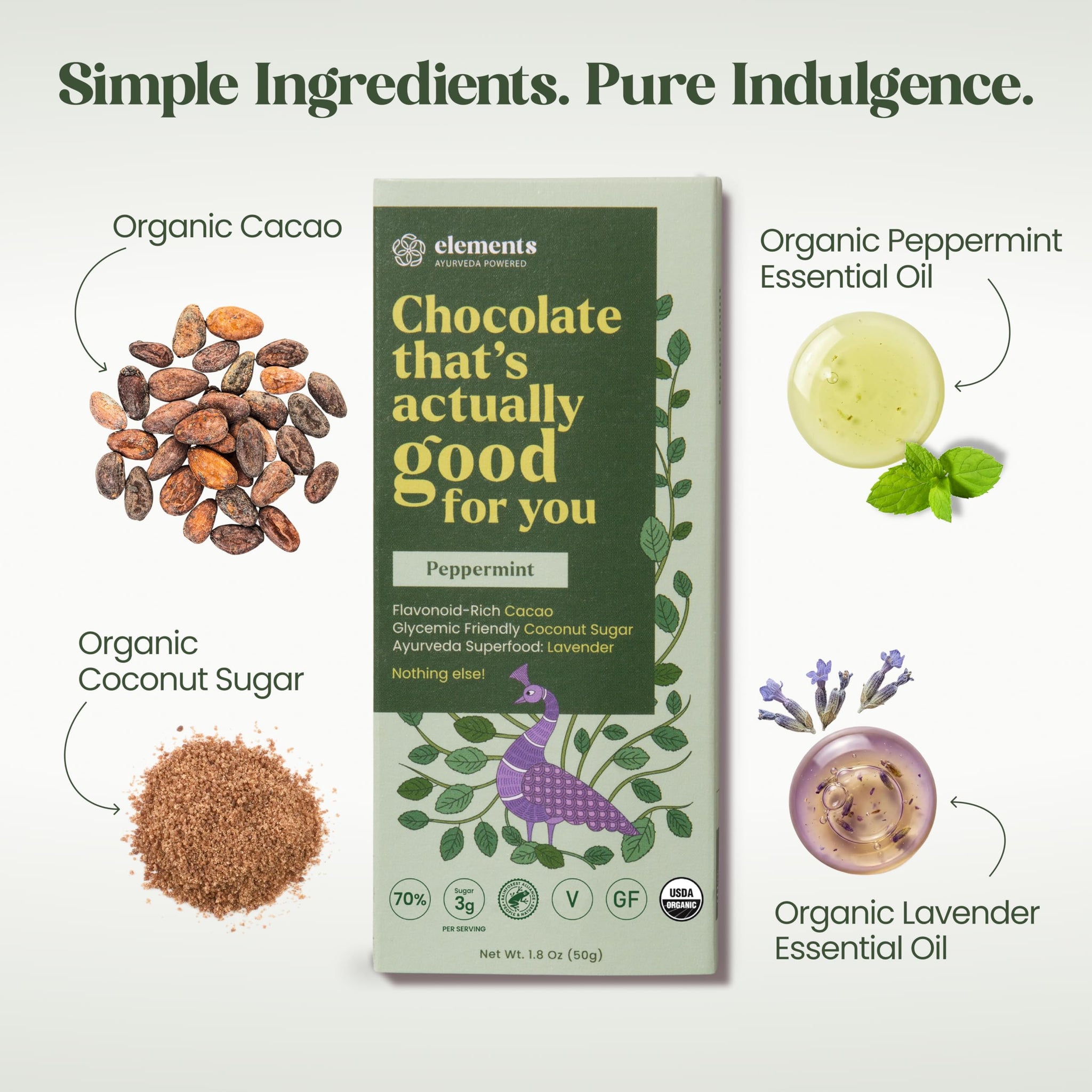 Elements Truffles Peppermint Flavoured Dark Chocolate Bar| Ayurvedic, Vegan & Gluten Free | No Refined Sugar & Artificial Flavours | Enriched