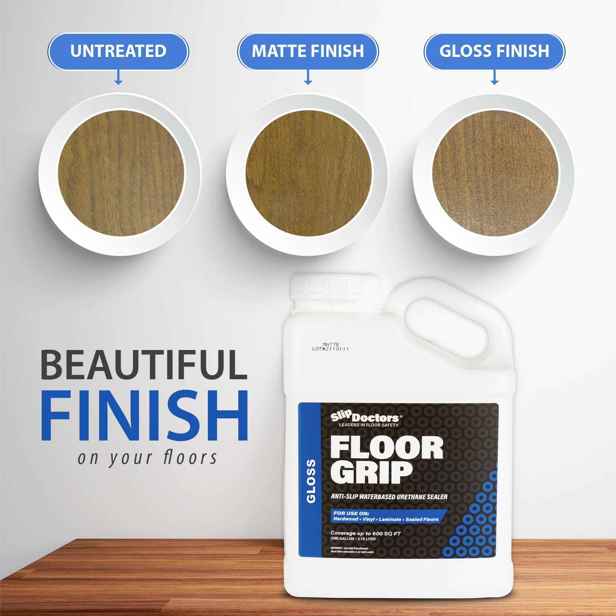 Floor Grip Anti-Slip Floor Finish (Gloss) for Vinyl, Wood, and Laminate - Clear Non-Slip Grip Coating to Fix Slippery Floors and Stairs
