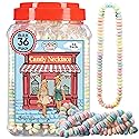 36 Candy Necklaces Individually Wrapped, Choker Style Nostalgic Pastel Candy Jewelry Perfect for Party Favors, Pinata Fillers and Goodie Bags, Packed