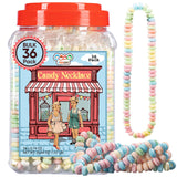 36 Candy Necklaces Individually Wrapped, Choker Style Nostalgic Pastel Candy Jewelry Perfect for Party Favors, Pinata Fillers and Goodie Bags, Packed