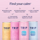 Trip Mindful Blend, Lightly Sparkling Adaptogen Seltzer, Mocktail w/ 120mg Magnesium Citrate with Ashwagandha, Lions Mane & L Theanine, No Added