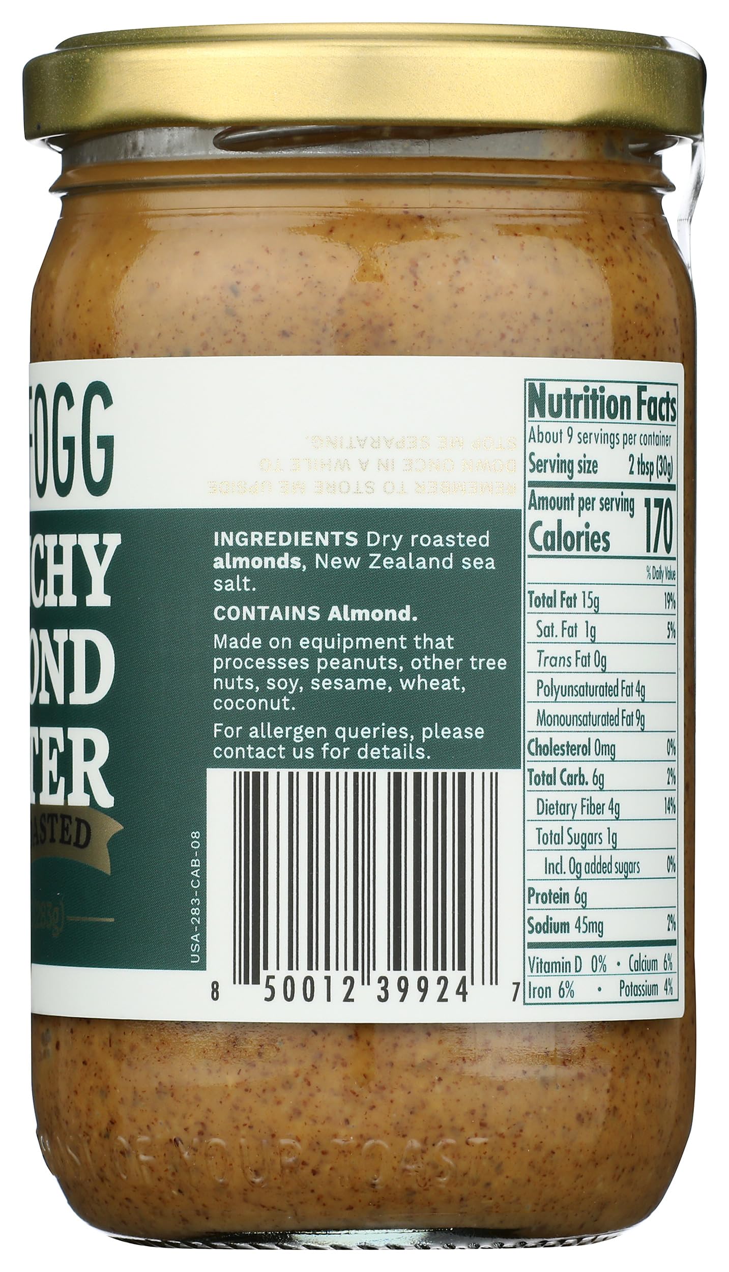 Fix & Fogg Crunchy Almond Butter - Natural Almond Butter Spread, New Zealand Made, No Added Sugar, Palm Oil Free, Non-GMO, Vegan, Keto & Paleo - 10