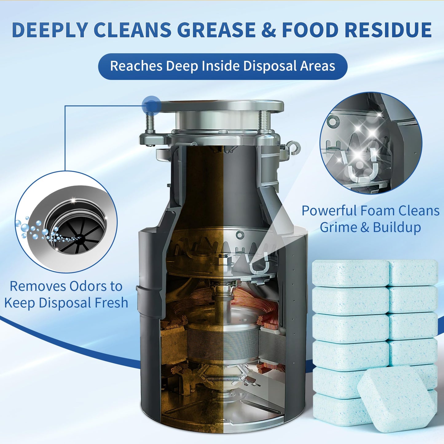 Foaming Garbage Disposal Cleaner and Deodorizer Tablets-24 Pack Food Disposal Cleaner, Quickly Eliminates Odors, XL Powerful Foaming Action
