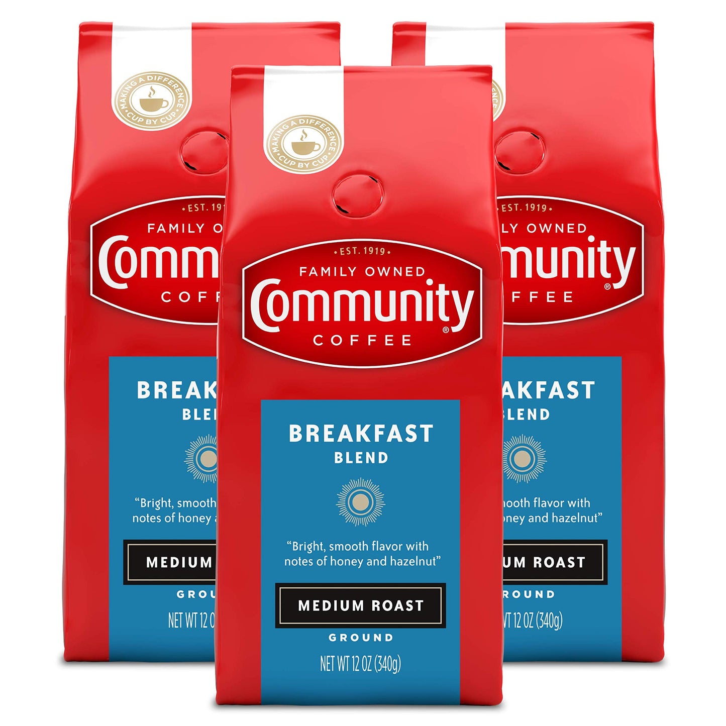 Community Coffee Breakfast Blend 36 Ounce, Medium Roast Ground Coffee, 12 Ounce (Pack of 3)