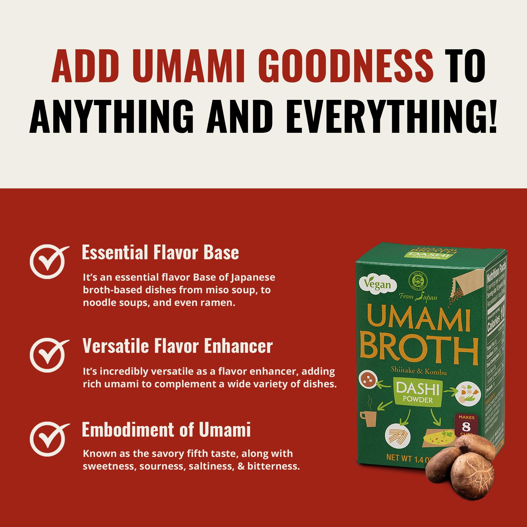 Muso From Japan - Umami Broth Dashi Powder, Vegan - 1.4oz, 4 Sachets (Pack of 1)