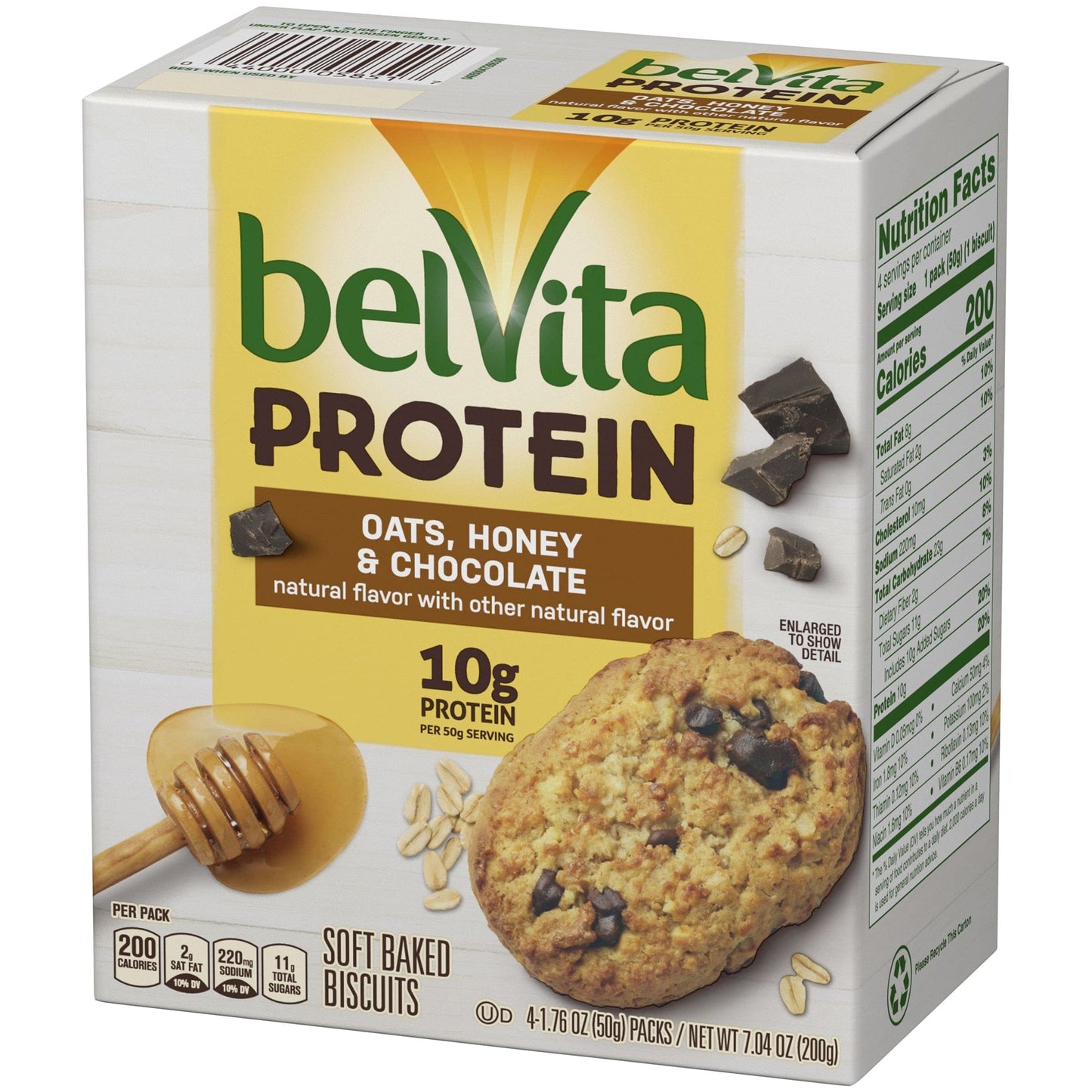 belVita Protein Soft Baked Biscuits, Oats Honey & Chocolate Flavor, 4 Packs