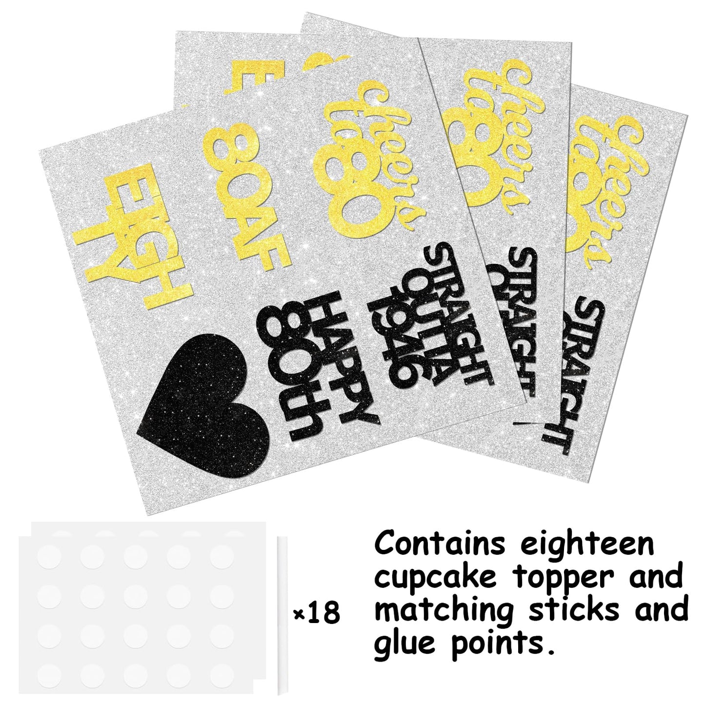18pcs Black Gold Glitter Dessert Cupcake Pick for Straight Outta 1946 Cheer to 80 Years Old Theme Decor Supplies Happy 80th Birthday Party Decoration