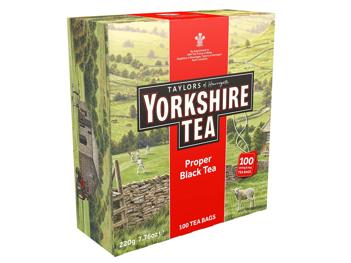 Yorkshire Tea, Red, Black Tea, String and Tagged Bags, 100 Count (Pack of 1), Refreshing, Satisfying, and Strong, Classic British Breakfast Blend