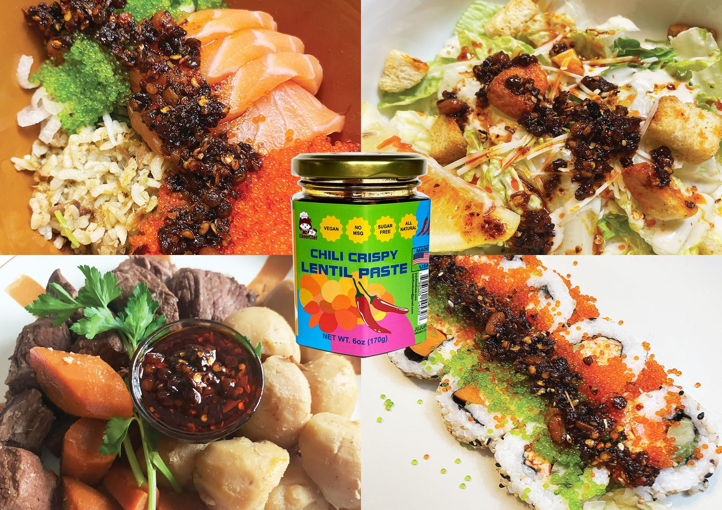 Chili Crispy Lentil Paste-gourmets and chili lovers must, spicy and tasty, vegetarian and gluten free, made in USA with unique fusion of American