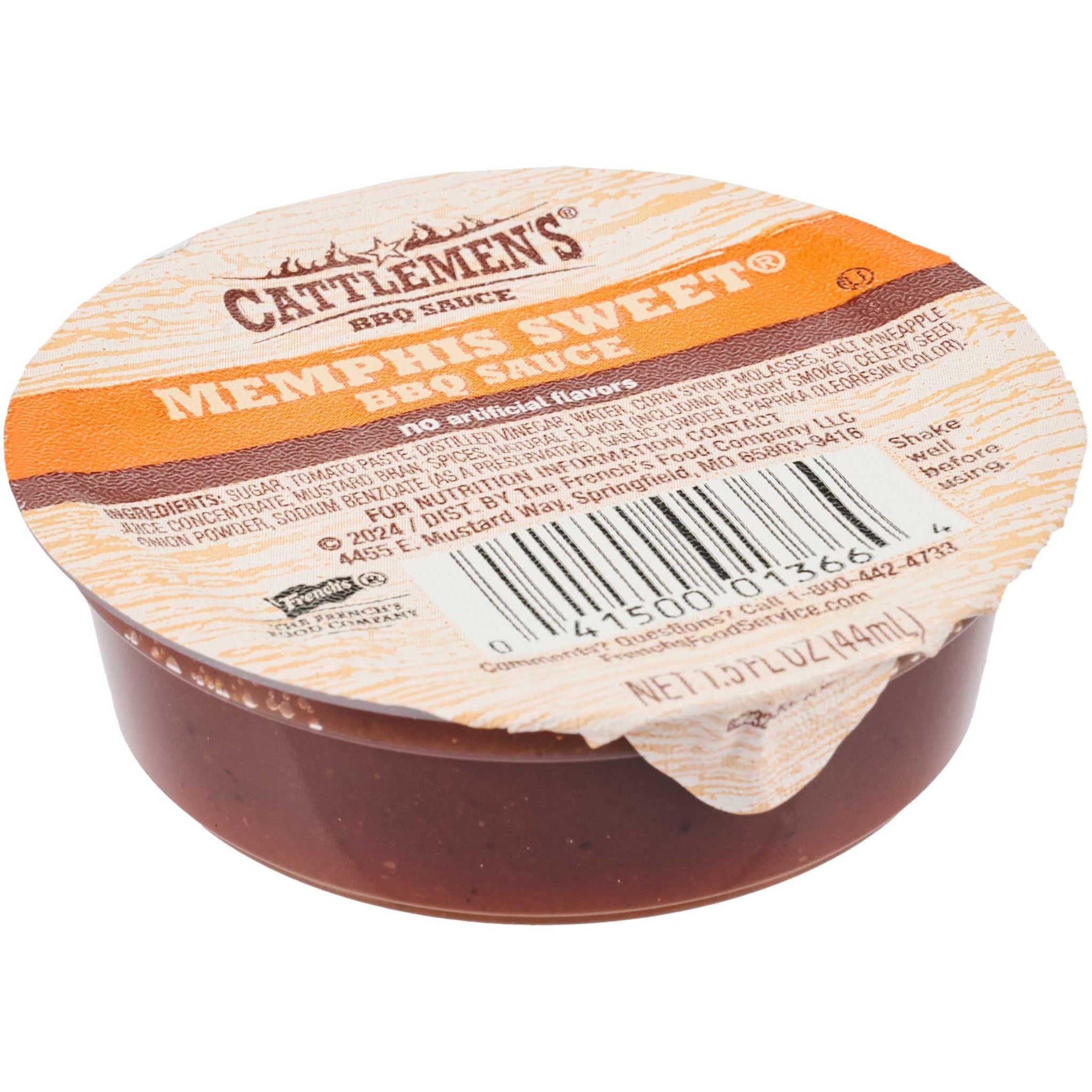 Cattlemen’s BBQ Sauce, Memphis Sweet, Single-Serve Dip Cup, Signature Sweet & Smoky BBQ Sauce, Great for On-The-Go, 1.5 fl oz