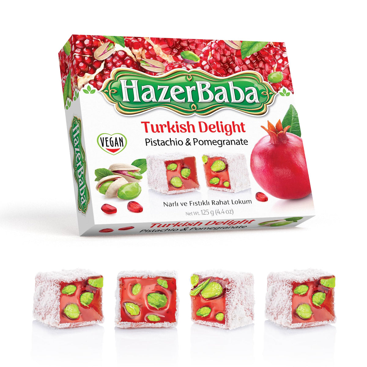 HazerBaba Turkish Delight Pistachio Candy, Pomegranate, 4.4oz (Pack of 1)