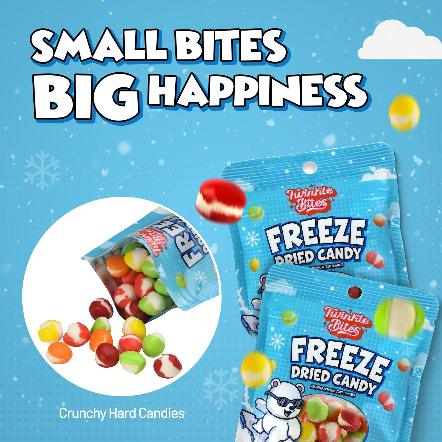 20 Pack Freeze Dried Candy- 10 Pcs Per Bag - Bulk Candy - Resealable Bag For, Kids, Adults, School, Party, Birthday, 3 Delicious Flavors