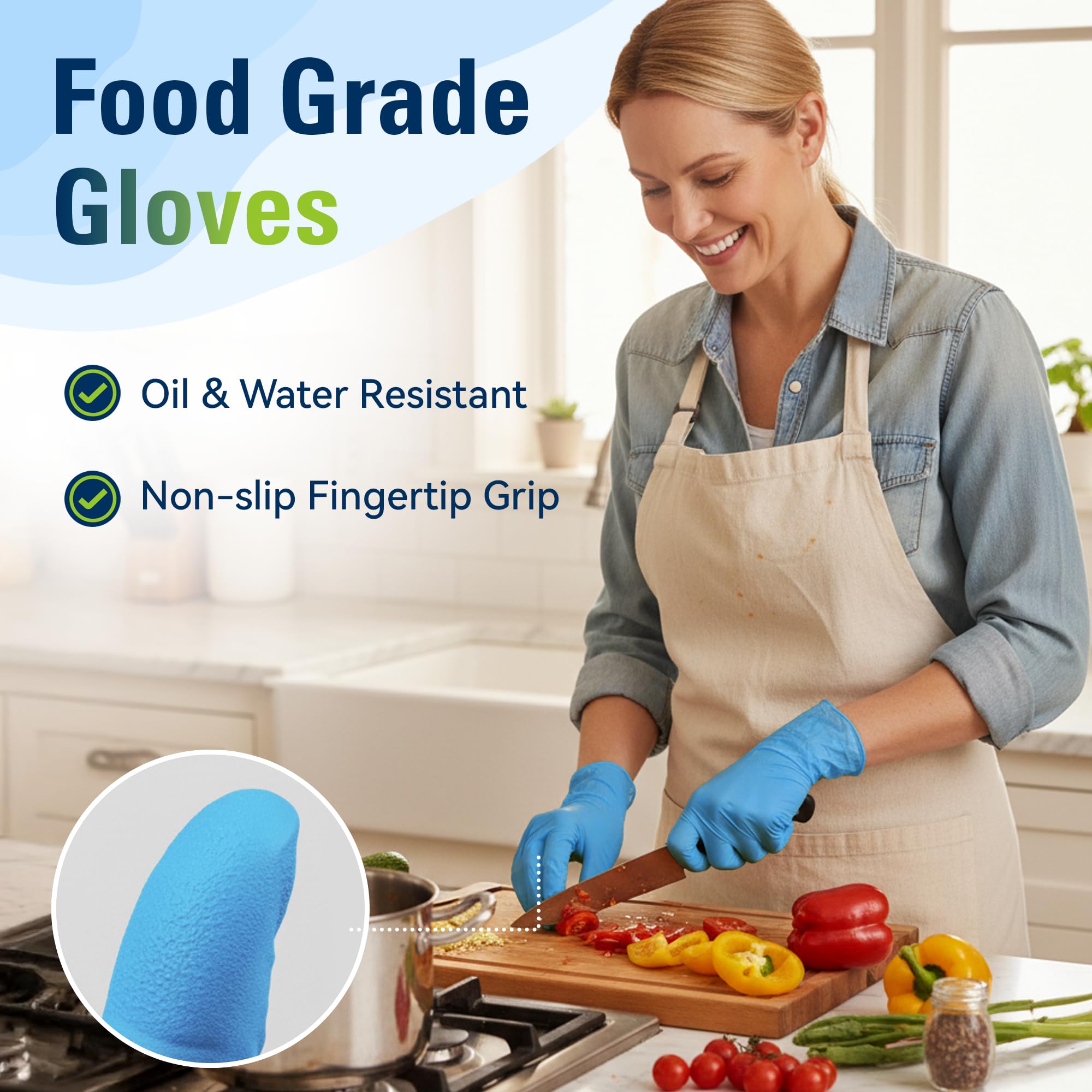 SWIFTLITE Nitrile Gloves, Food Safe Disposable Gloves Latex Free, Blue Rubber Gloves Powder Free for Food Prep, Cooking, Kitchen Cleaning (Large, 100)