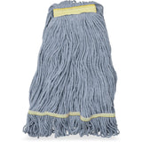 SPARTA Flo-Pac Cotton Mop Head, Loop-Ended, Narrow Band with 1" Yellow Band for Organized Cleaning, Small, Blue