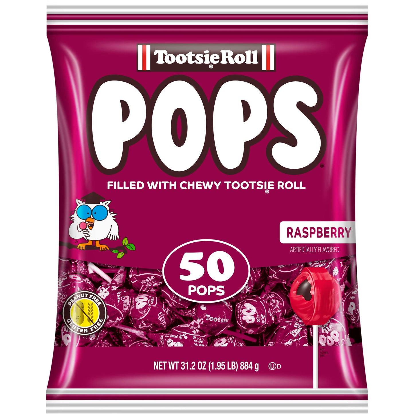 Tootsie Pops Single Flavor Bag - Raspberry Flavored Lollipops with Chocolatey Center - Individually Wrapped Hard Candy - Purple Candy - Peanut Free