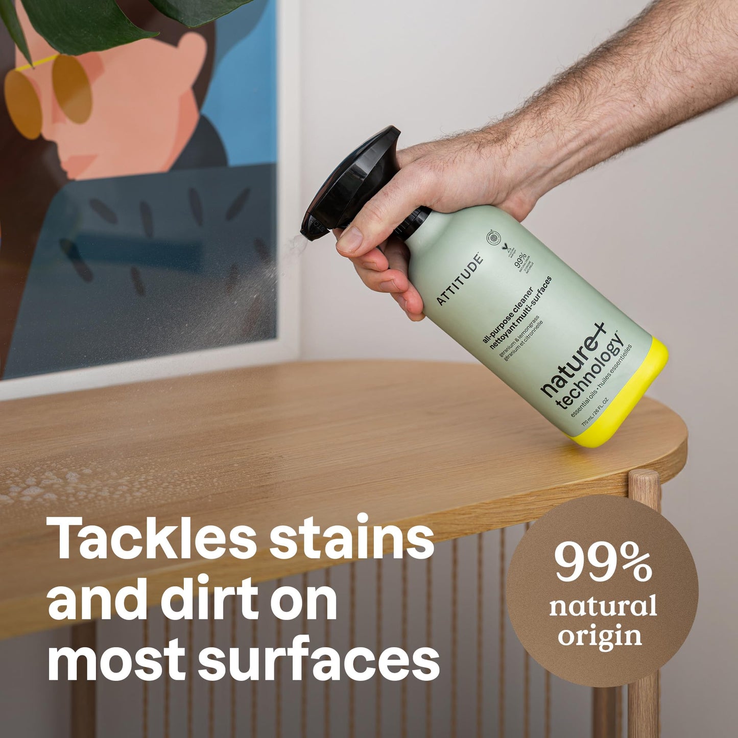 ATTITUDE All-Purpose Cleaner Spray, Natural Origin Ingredients, EWG Verified, Ammonia-Free, Removes Fingerprints, Dust and Dirt, Streak-Less, Geranium