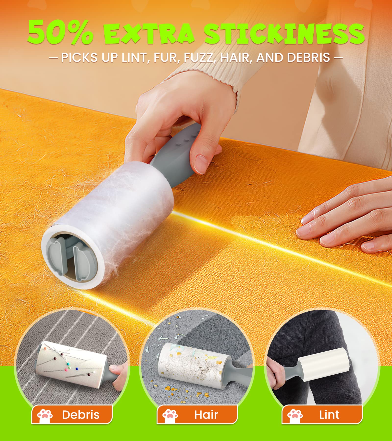 KONIZY Lint Rollers for Pet Hair Extra Sticky, 500 Sheets Mega Value Set Roller with 2 Upgraded Handles, 5 Portable Lint Roller for Clothes