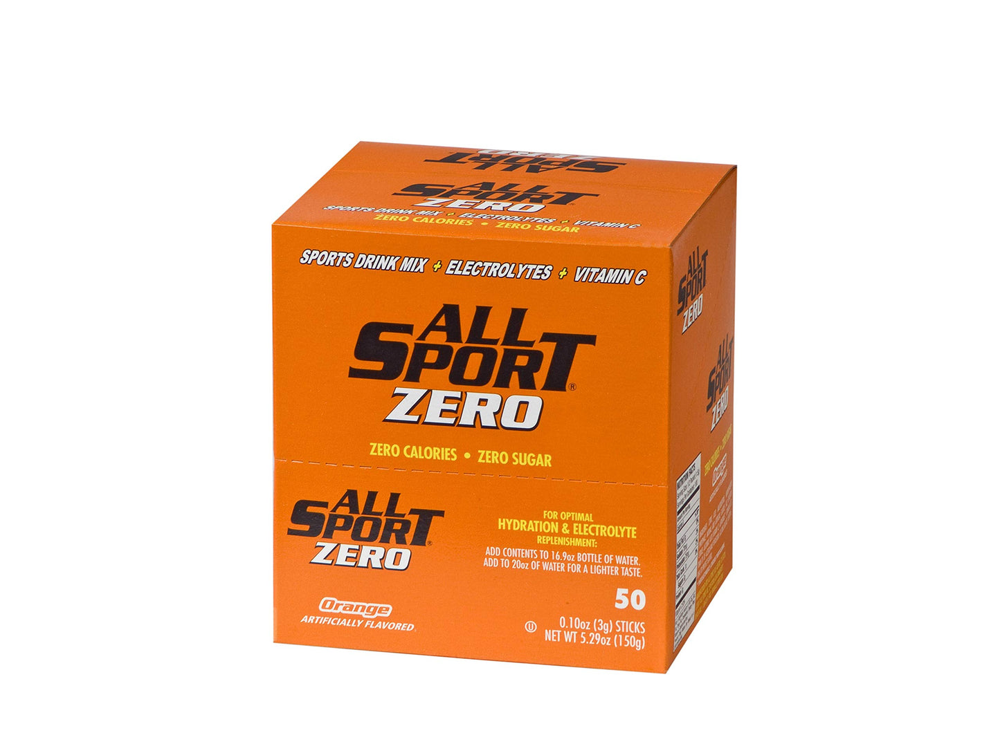 All Sport Powder Hydration Sticks, Zero Calorie, Performance Electrolyte Drink Mix, Sugar Free, Orange, 50 Ct box