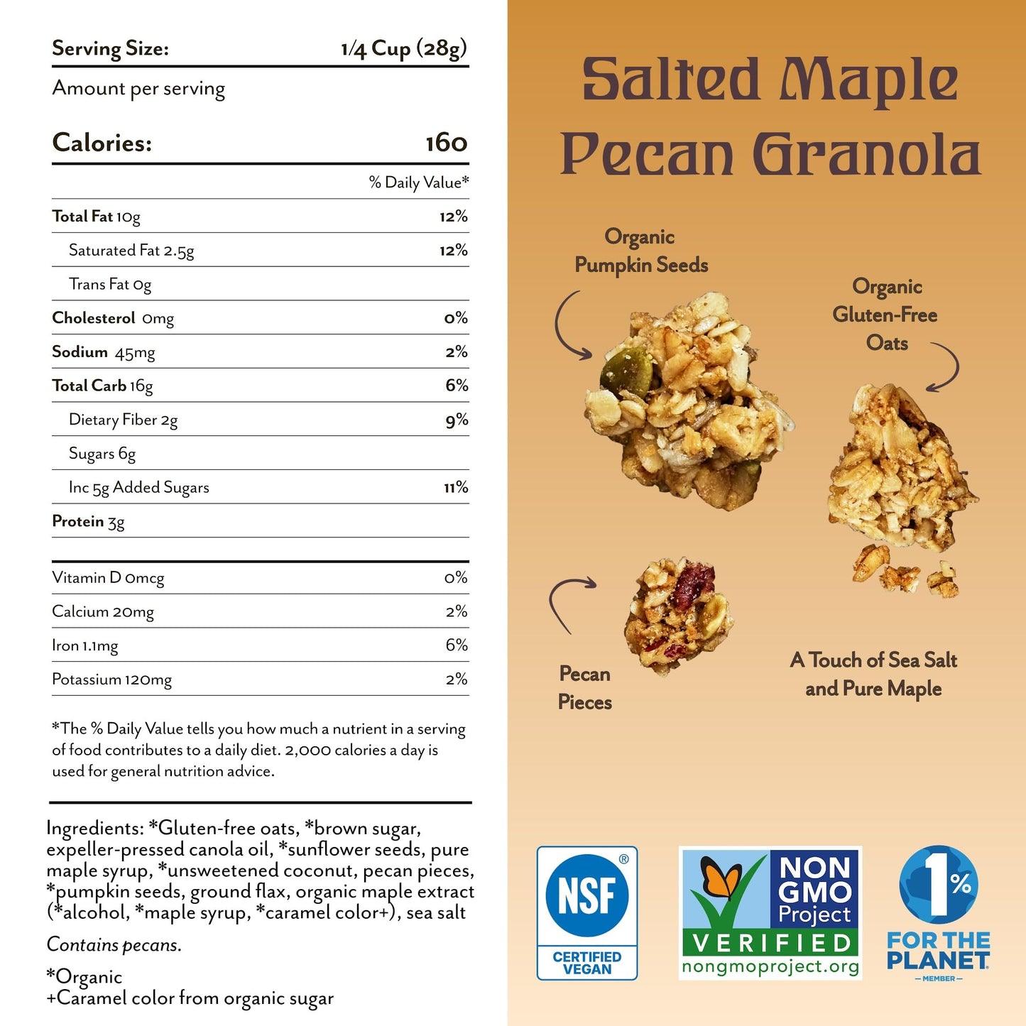 Michele's Granola Salted Maple Pecan, Handmade, Whole Grain, Vegan, Gluten-Free & Non-GMO, 36oz Resealable Bag