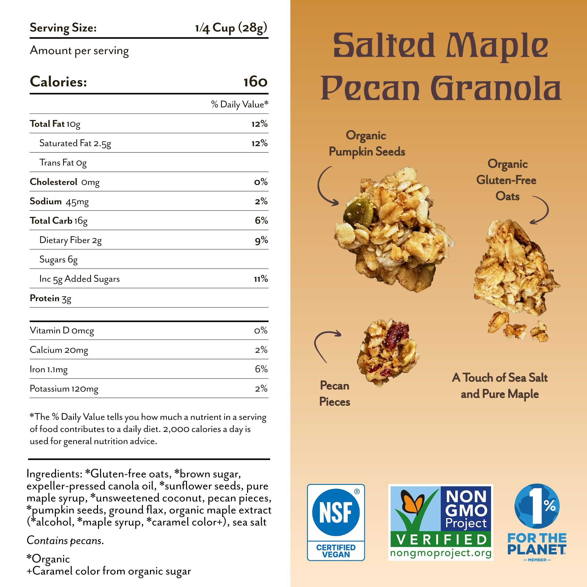 Michele's Granola Salted Maple Pecan, Handmade, Whole Grain, Vegan, Gluten-Free & Non-GMO, 36oz Resealable Bag
