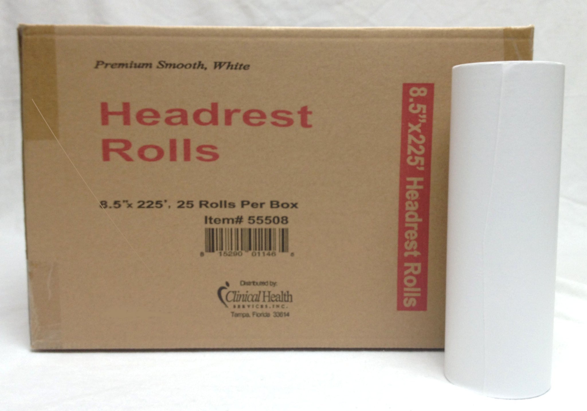 Premium Head Rest Paper Rolls 8.5"x225', 25 Rolls Per Box, Clinical Health Service's Brand Item 55508